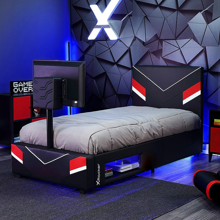 X Rocker - Orion eSports Gaming Bed Frame with TV Mount, Twin - Black/Red_5