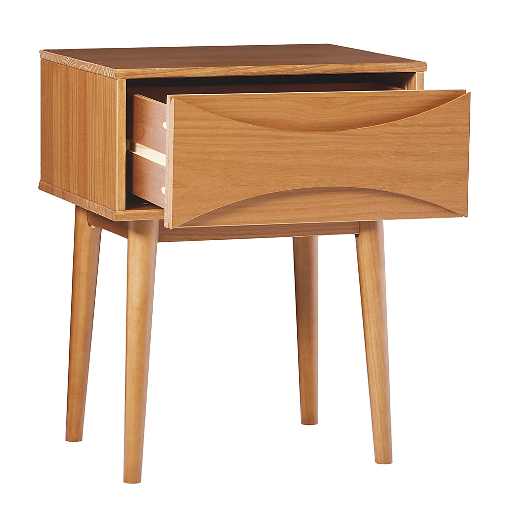 Walker Edison - Mid-Century Modern Solid Wood 1-Drawer Nightstand - Caramel_3