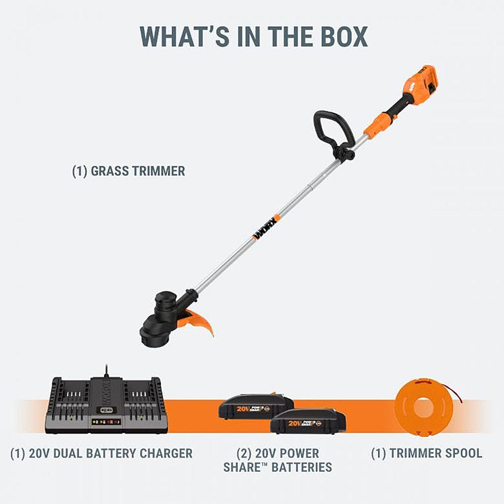Worx WG183 40V Power Share Cordless 13" String Trimmer (Two Batteries & Charger Included) - Orange_1