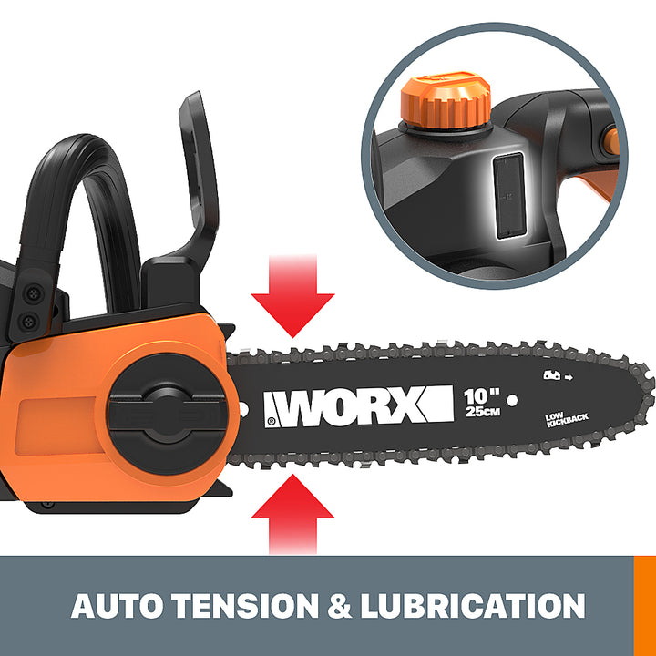 Worx WG322 20V Power Share 10" Cordless Chainsaw with Auto-Tension (Battery & Charger Included) - Black_8