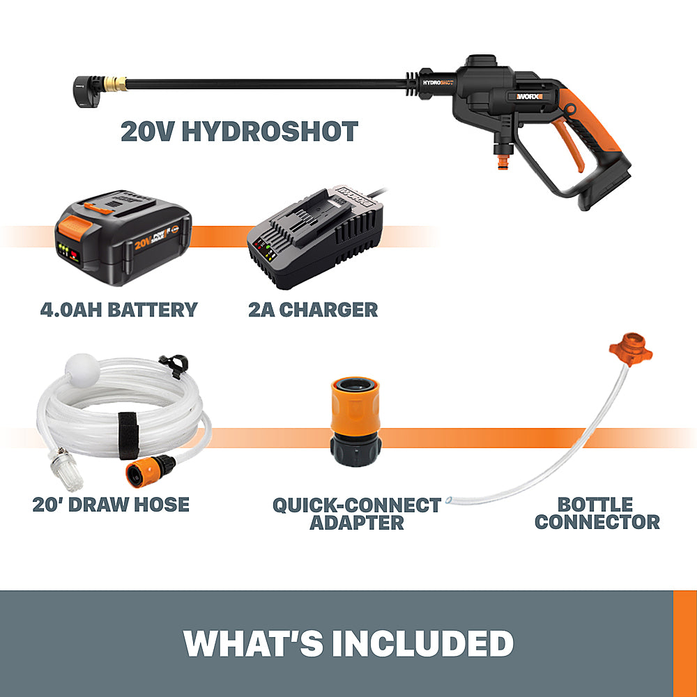 Worx WG620 20V Power Share Cordless Hydroshot Portable Power Cleaner (4 Ah Battery and Charger Included) - Black_5