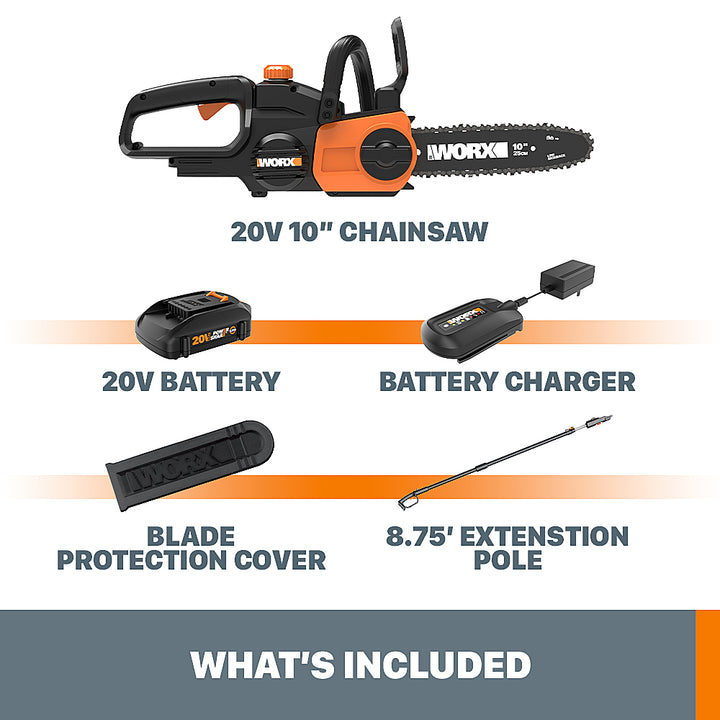 Worx WG323 20V Power Share 10" Cordless Pole/Chain Saw with Auto-Tension (Battery & Charger Included) - Black_3