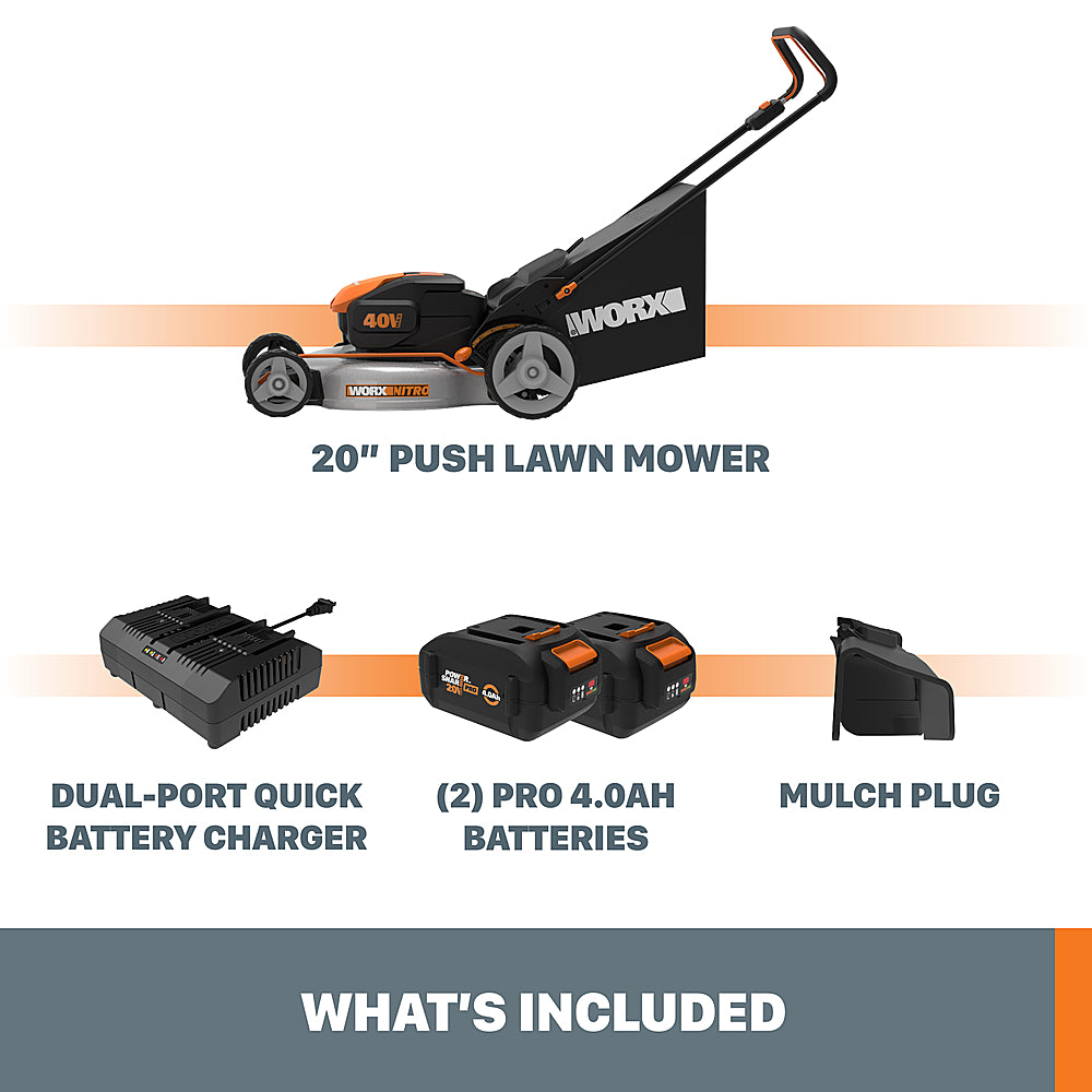 Worx Nitro WG751.3 40V Power Share PRO 4.0Ah 20" Cordless Push Lawn Mower (2) Batteries and Charger Included - Black_5