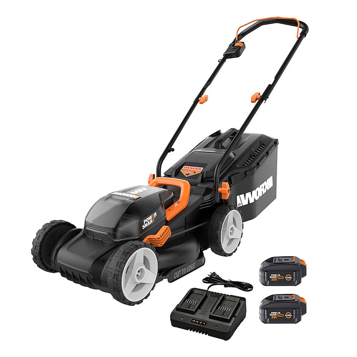 Worx WG779 40V Powershare 14" Cordless Electric Lawn Mower, Compatible, Bag and Mulch (Batteries and Charger Included) - Black_0