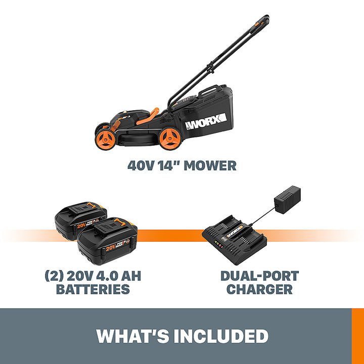 Worx WG779 40V Powershare 14" Cordless Electric Lawn Mower, Compatible, Bag and Mulch (Batteries and Charger Included) - Black_4