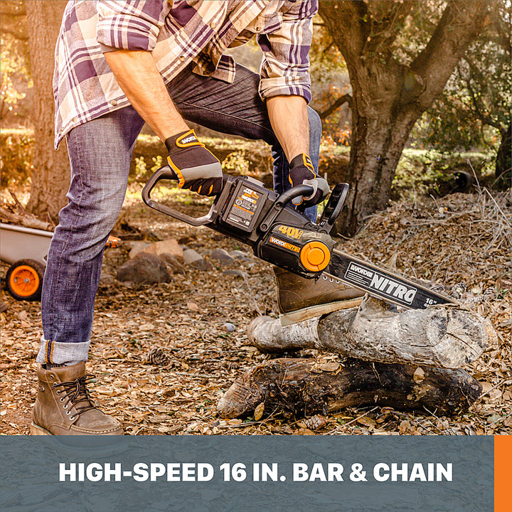 Worx WG385 Nitro 40V Power Share Cordless 16" Chainsaw with Brushless Motor (Two 4Ah Batteries & Charger Included) - Black_7