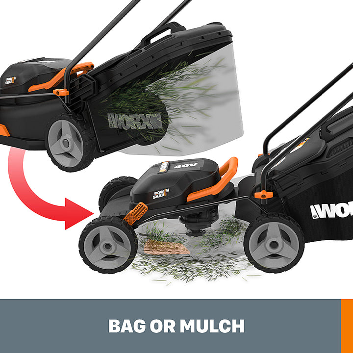 Worx WG743 17" 40V (2x20) Walk Behind Lawn Mower Batteries and Charger Included - Black_1