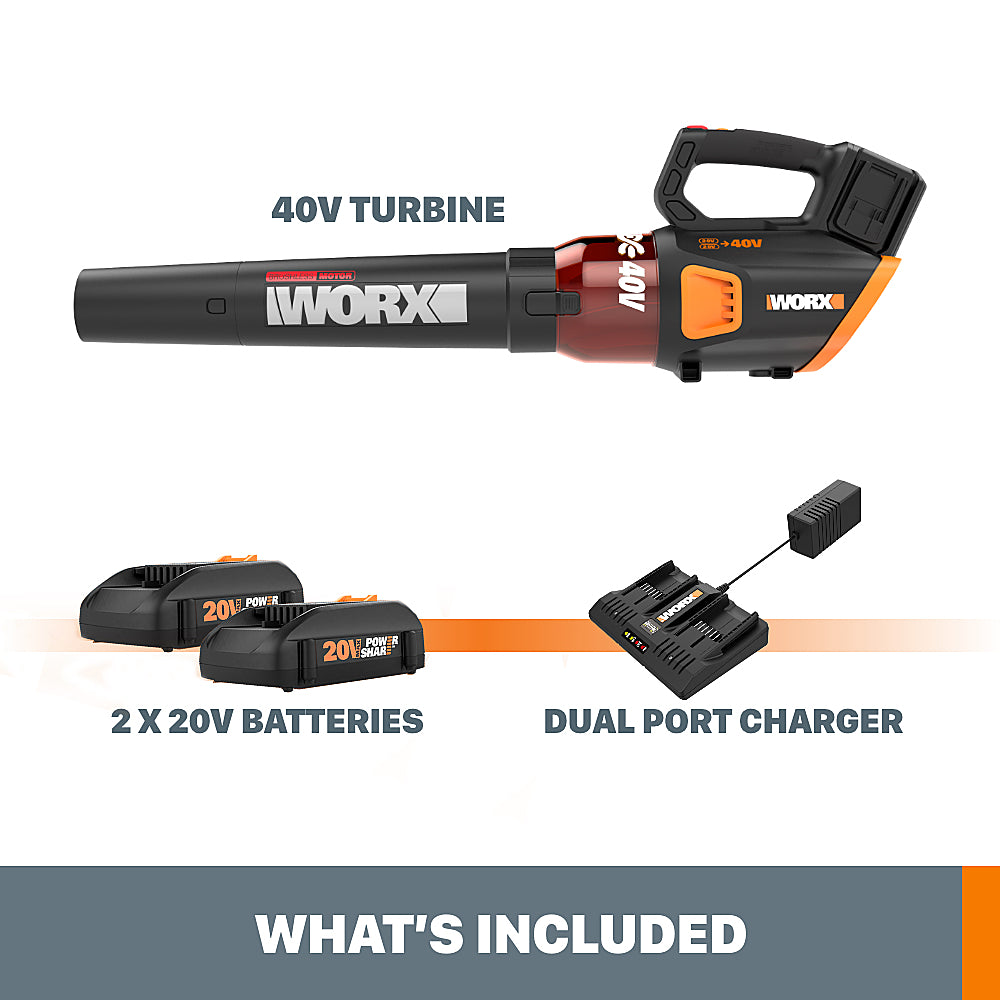 Worx WG584 430cfm 40V (2x20) TURBINE Blower with Brushless Motor, 3-Speed, Turbo Charger and (2) Batteries Included - Black_4