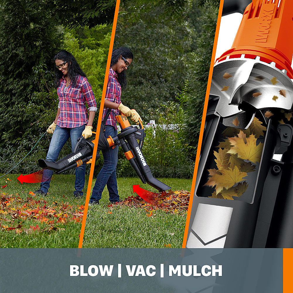 Worx WG509 12 Amp TRIVAC 3-in-1 Electric Leaf Blower with All Metal Mulching System - Black_8