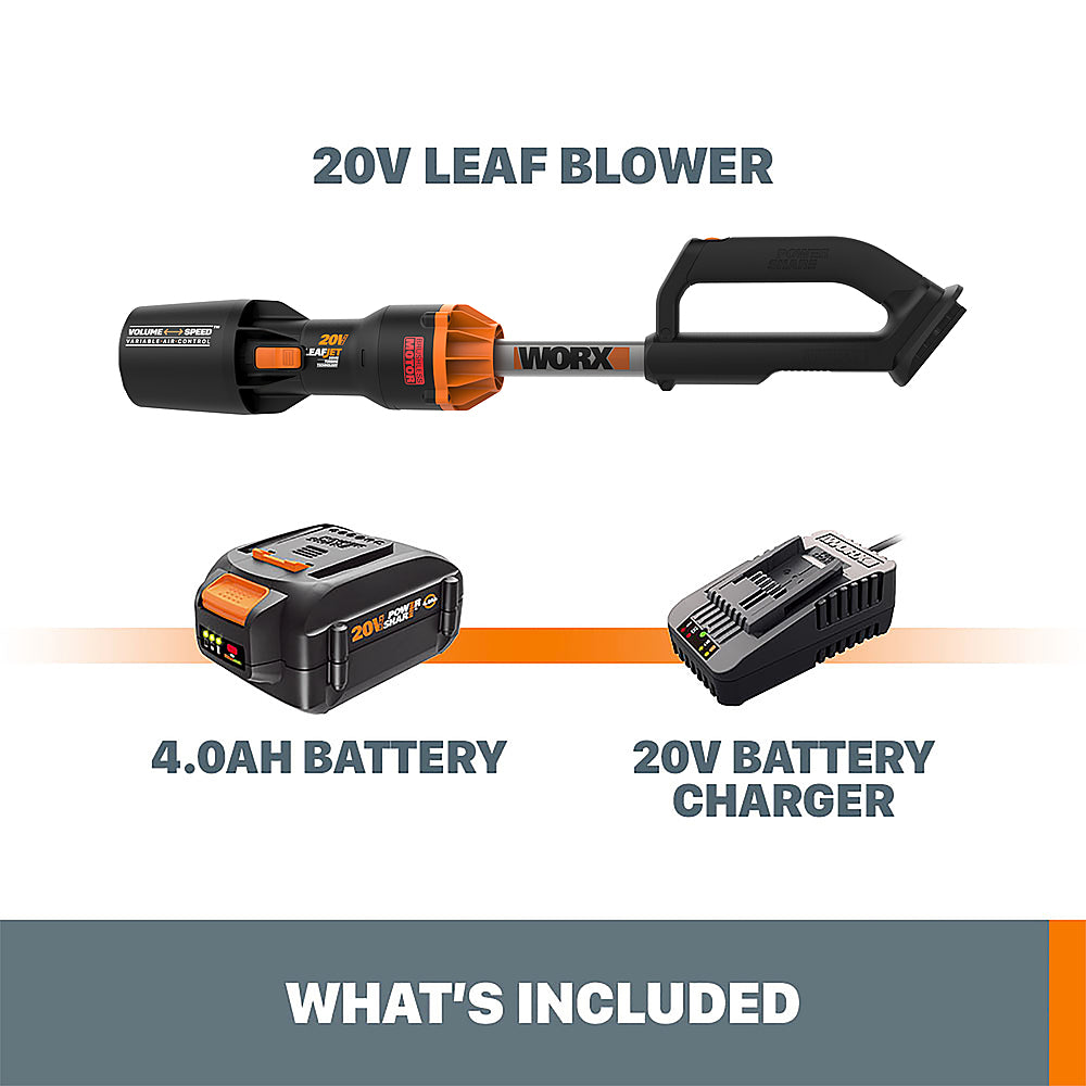 Worx WG543 20V Power Share LEAFJET 410CFM 125MPH Cordless Leaf Blower, Brushless Motor (Battery & Charger Included) - Black_8