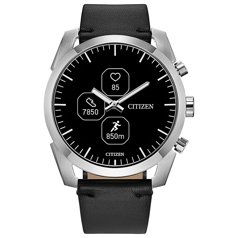 Citizen - CZ Smart Unisex Hybrid 42.5mm Stainless Steel Smartwatch with Black Leather Strap_0