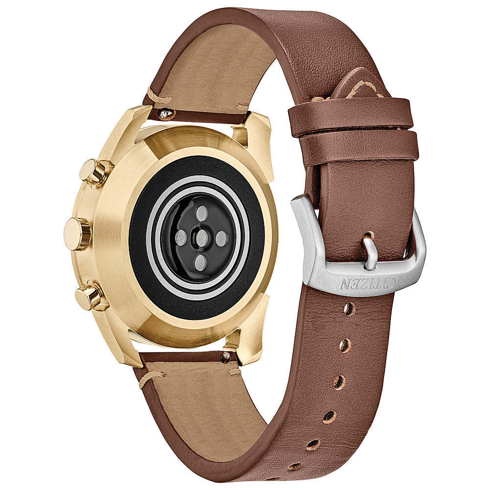Citizen - CZ Smart Unisex Hybrid 42.5mm Goldtone IP Stainless Steel Smartwatch with Brown Leather Strap_2