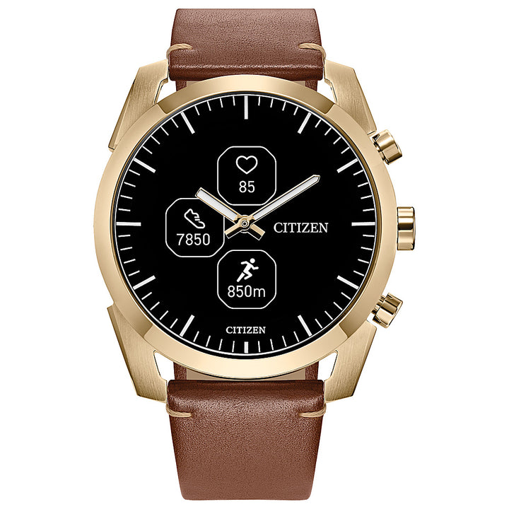 Citizen - CZ Smart Unisex Hybrid 42.5mm Goldtone IP Stainless Steel Smartwatch with Brown Leather Strap_0