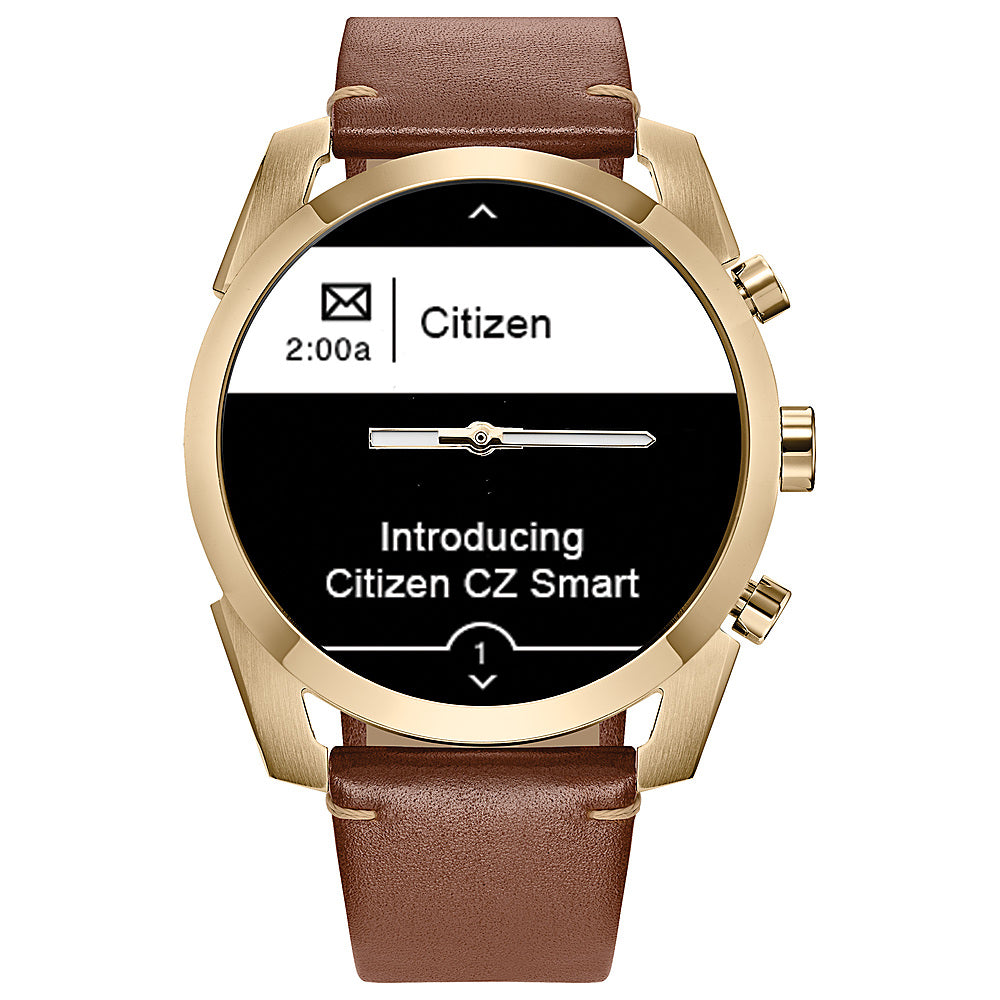 Citizen - CZ Smart Unisex Hybrid 42.5mm Goldtone IP Stainless Steel Smartwatch with Brown Leather Strap_6