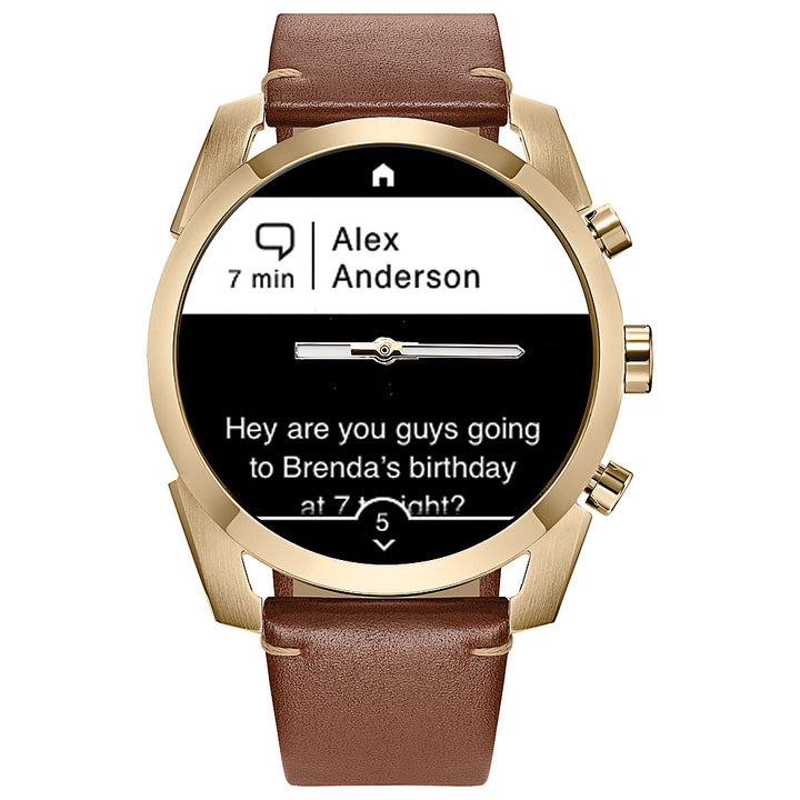 Citizen - CZ Smart Unisex Hybrid 42.5mm Goldtone IP Stainless Steel Smartwatch with Brown Leather Strap_7