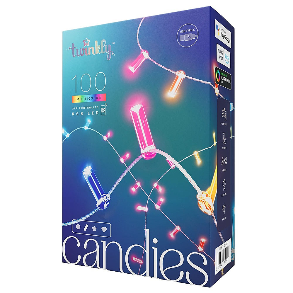 Twinkly Candies Candle Shaped 100 RGB LED Smart Light String Clear Wire USB-C - Multicolor_0