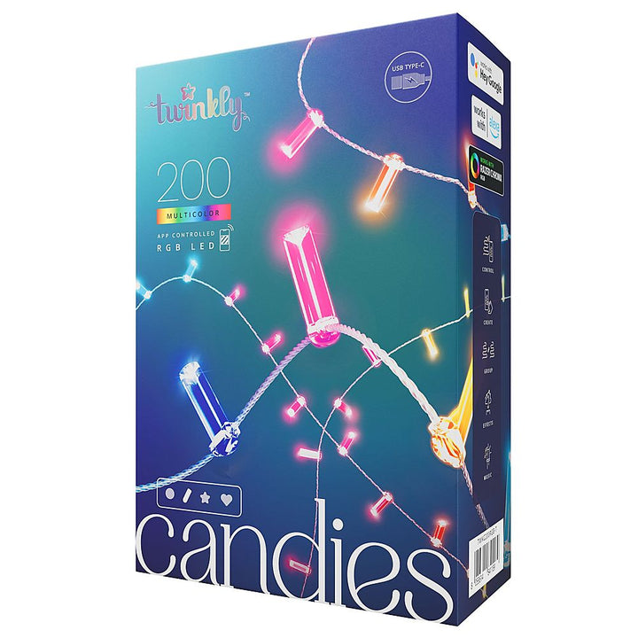 Twinkly Candies Candle Shaped 200 RGB LED Smart Light String Green Wire USB-C - Multicolor_0