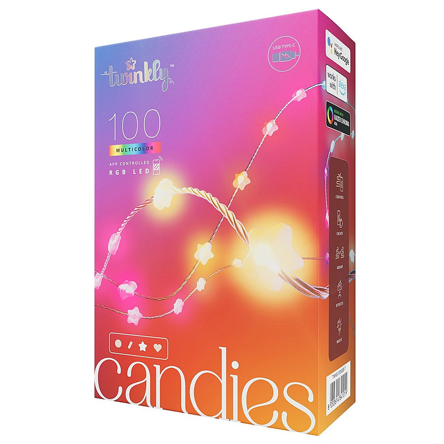 Twinkly Candies Star Shaped 100 RGB LED Smart Light String Clear Wire USB-C - Multicolor_0
