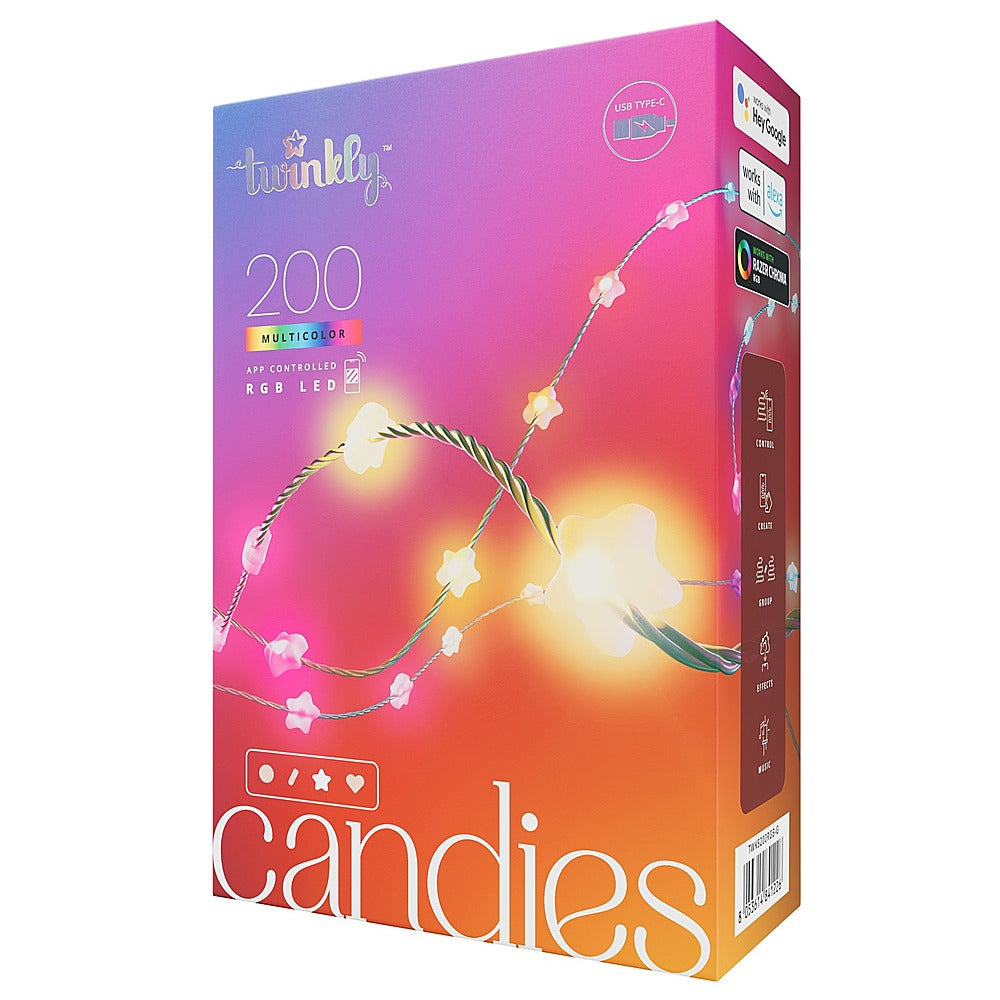 Twinkly Candies Star Shaped 200 RGB LED Smart Light String Green Wire USB-C - Multicolor_0