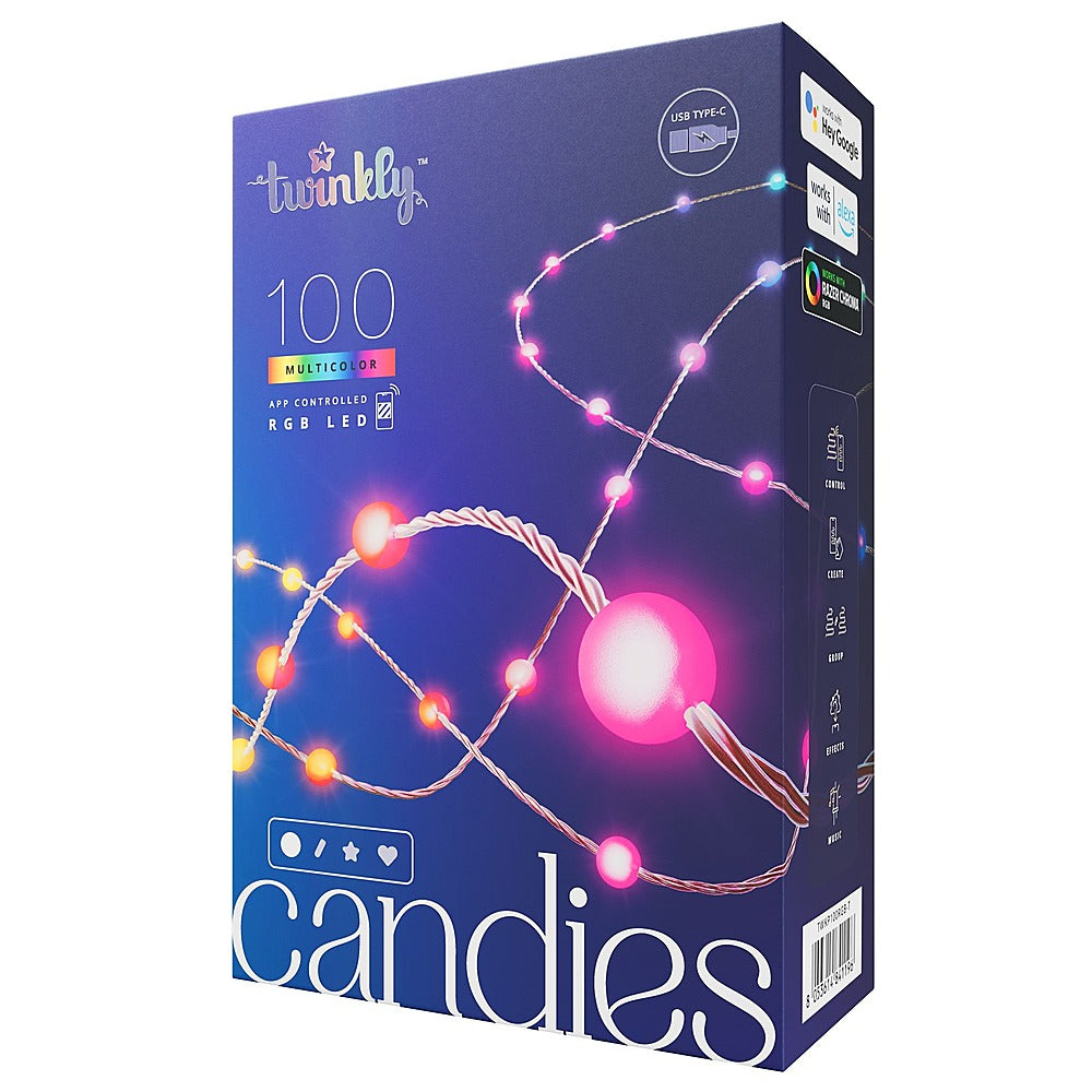 Twinkly Candies Pearl Shaped 100 RGB LED Smart Light String Clear Wire USB-C - Multicolor_0