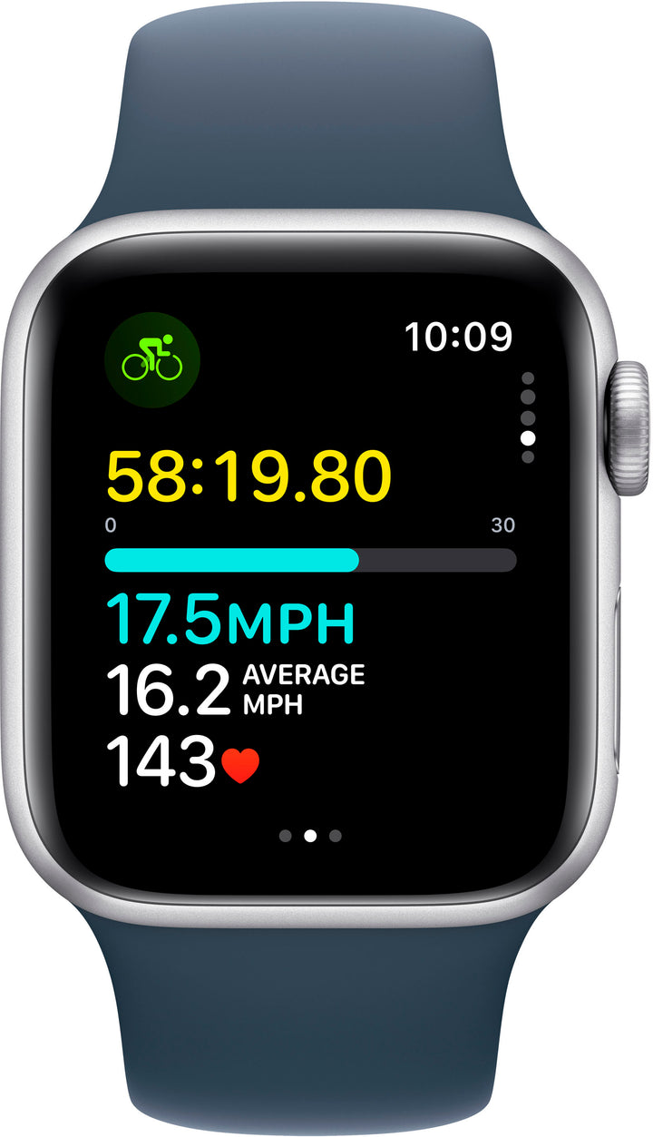 Apple Watch SE 2nd Generation (GPS + Cellular) 40mm Silver Aluminum Case with Storm Blue Sport Band - S/M - Silver (Verizon)_2