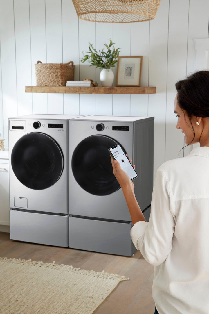 LG - 4.5 Cu. Ft. High-Efficiency Stackable Smart Front Load Washer with Steam and and ezDispense - Graphite Steel_13