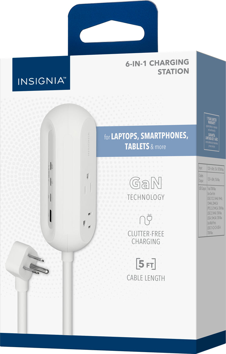 Insignia™ - 6-in-1 70W Charging Station Power Strip - White_5