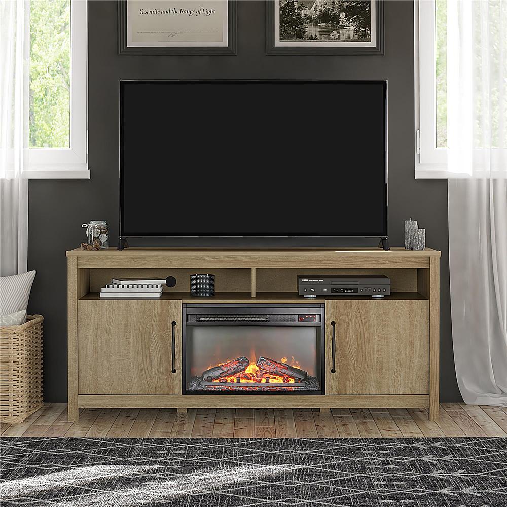 Ameriwood Home Augusta Electric Fireplace and TV Console for TVs up to 65” - Natural_1