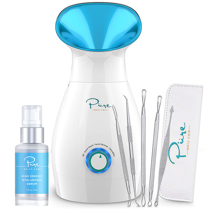 Pure Daily Care - Nano Ionic Facial Steamer with 5 Piece Skin Kit and Hyaluronic Serum - White_0