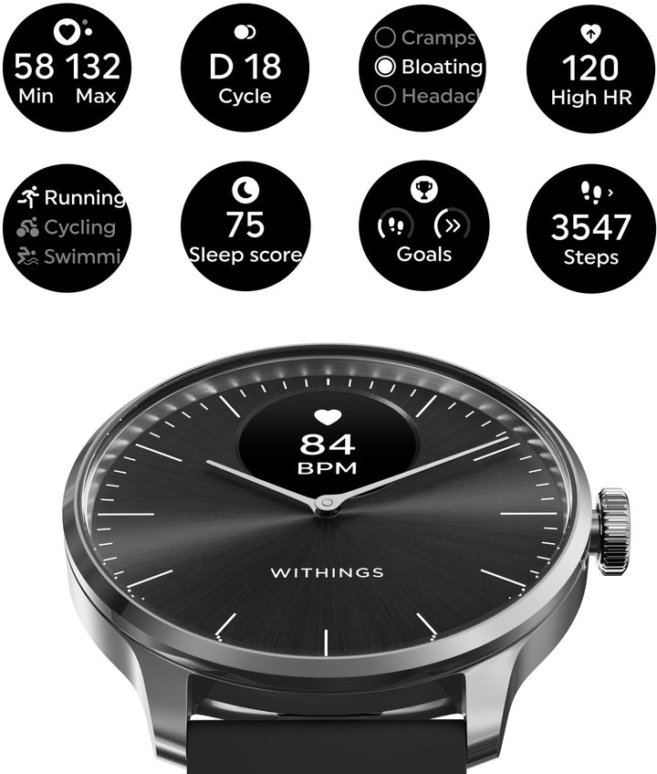Withings - ScanWatch Light -  Daily Health Hybrid Smartwatch - 37mm - Black/Silver_5