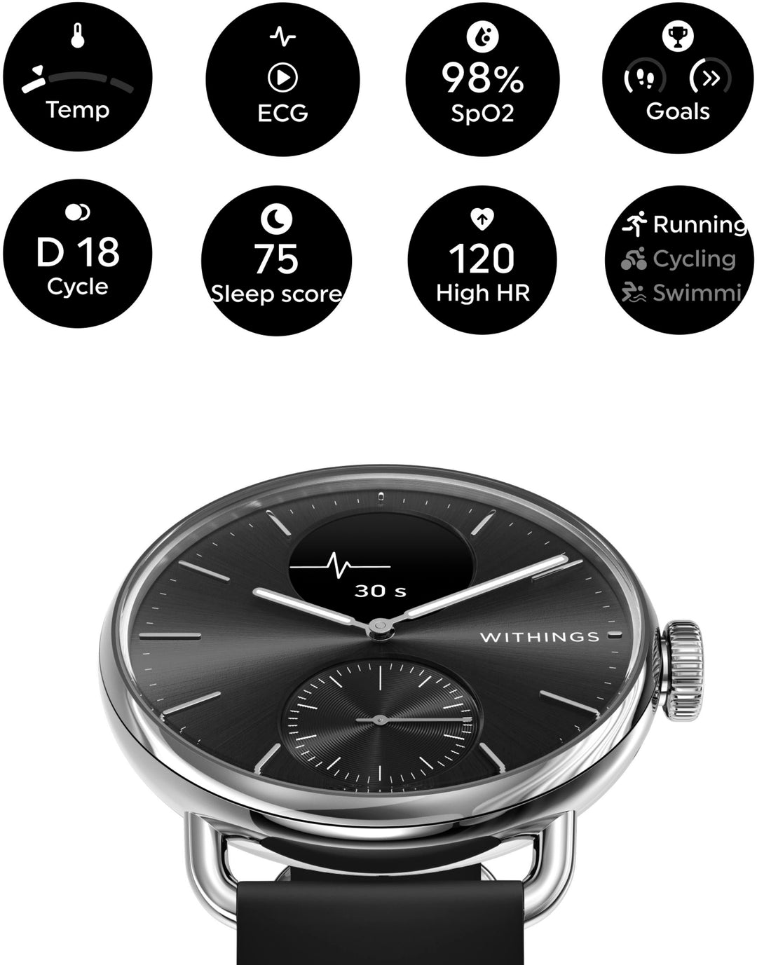Withings - ScanWatch 2 - Heart Health Hybrid Smartwatch - 38mm - Black/Silver_3