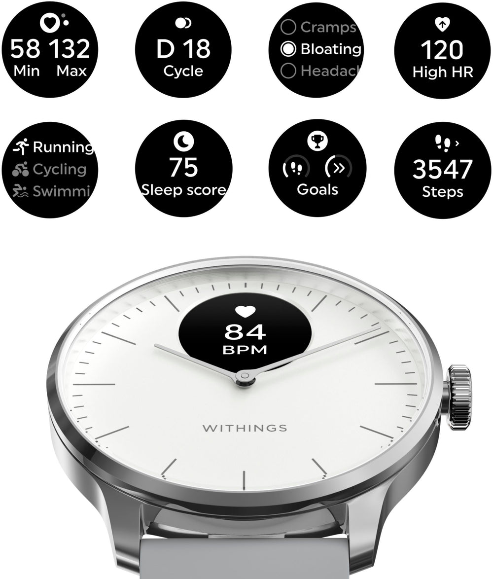 Withings - ScanWatch Light -  Daily Health Hybrid Smartwatch - 37mm - White/Silver_1