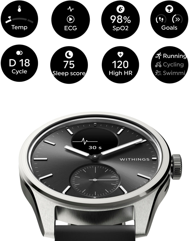 Withings - ScanWatch 2 -   Heart Health Hybrid Smartwatch - 42mm - Black/Silver_3