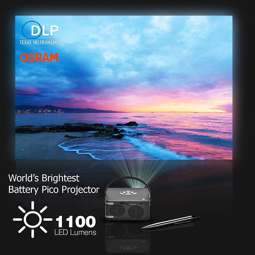 [6 Hr Battery] Worlds Brightest AAXA P6 Ultimate 1100 LED Lumens Smart Projector, WiFi BT Speaker, Wireles Mirroring - Gray/Black_3