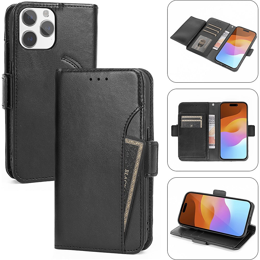 SaharaCase - Leather Folio Wallet Case for Apple iPhone 15 Pro - Black_1