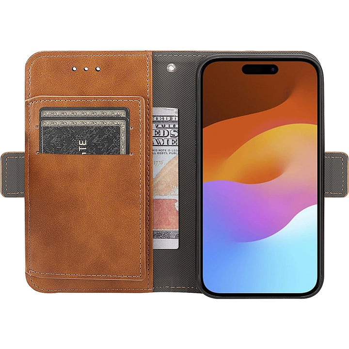 SaharaCase - Leather Folio Wallet Case for Apple iPhone 15 Pro - Brown_5