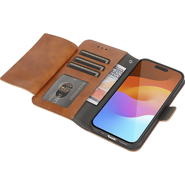 SaharaCase - Leather Folio Wallet Case for Apple iPhone 15 Pro - Brown_6