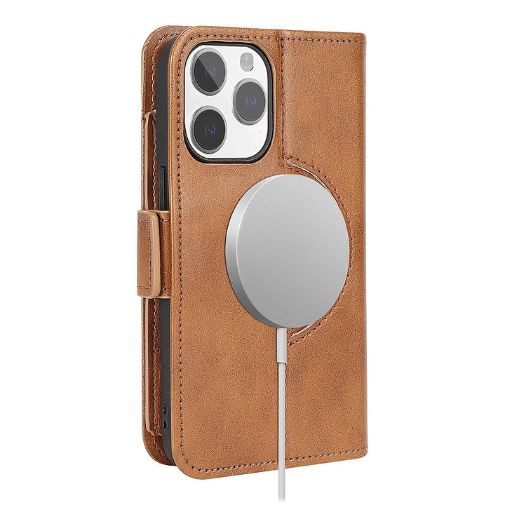 SaharaCase - Leather Folio Wallet Case for Apple iPhone 15 Pro - Brown_3