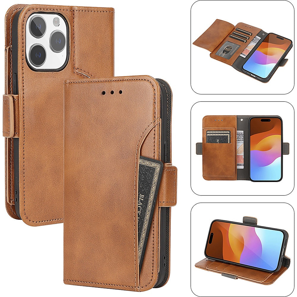 SaharaCase - Leather Folio Wallet Case for Apple iPhone 15 Pro - Brown_1