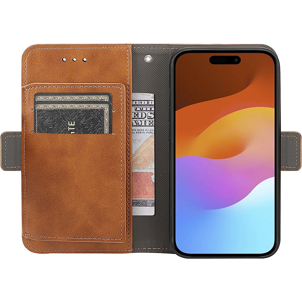 SaharaCase - Leather Folio Wallet Case for Apple iPhone 15 Plus - Brown_5