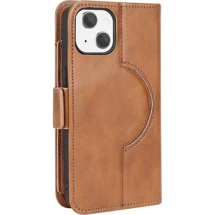 SaharaCase - Leather Folio Wallet Case for Apple iPhone 15 Plus - Brown_3