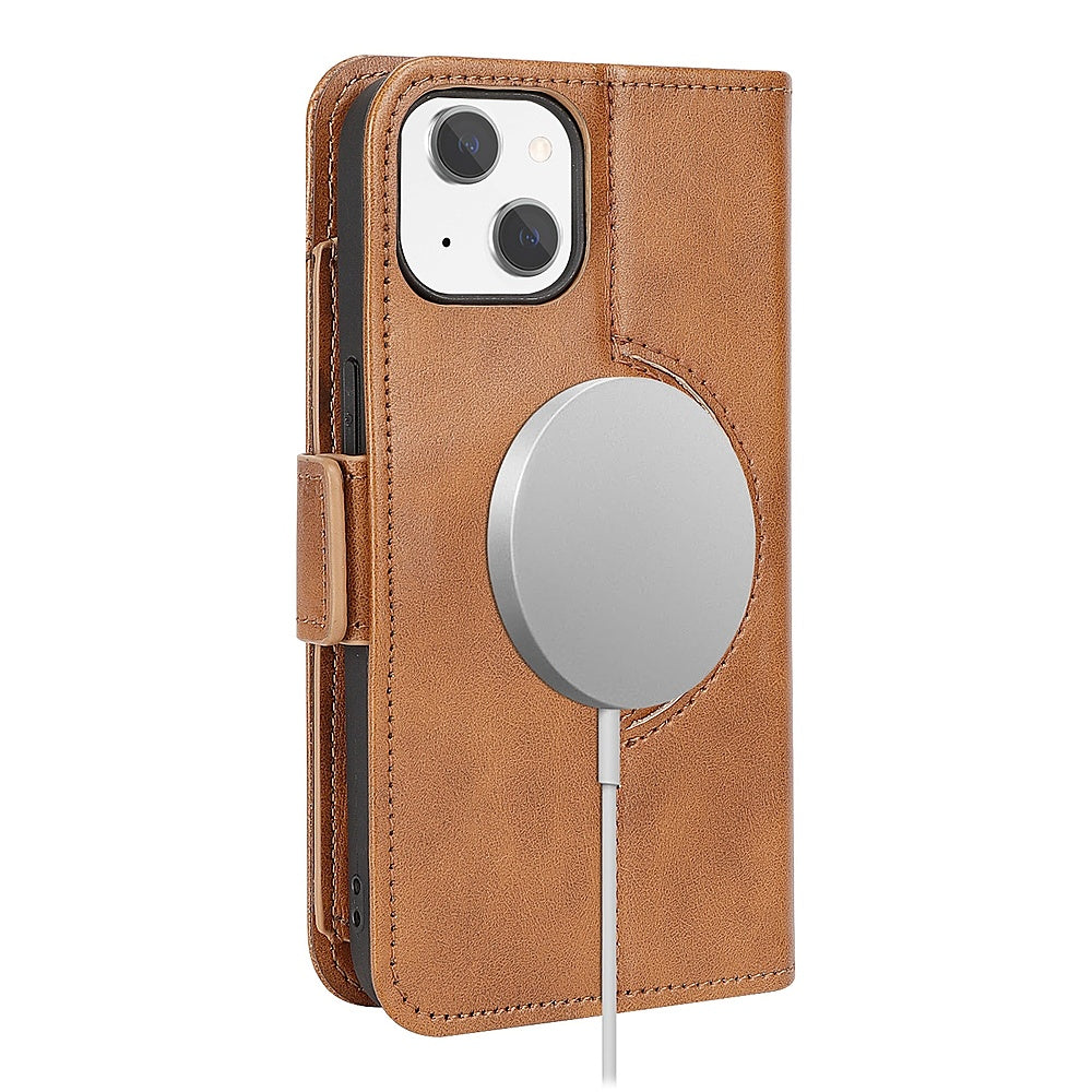 SaharaCase - Leather Folio Wallet Case for Apple iPhone 15 Plus - Brown_4