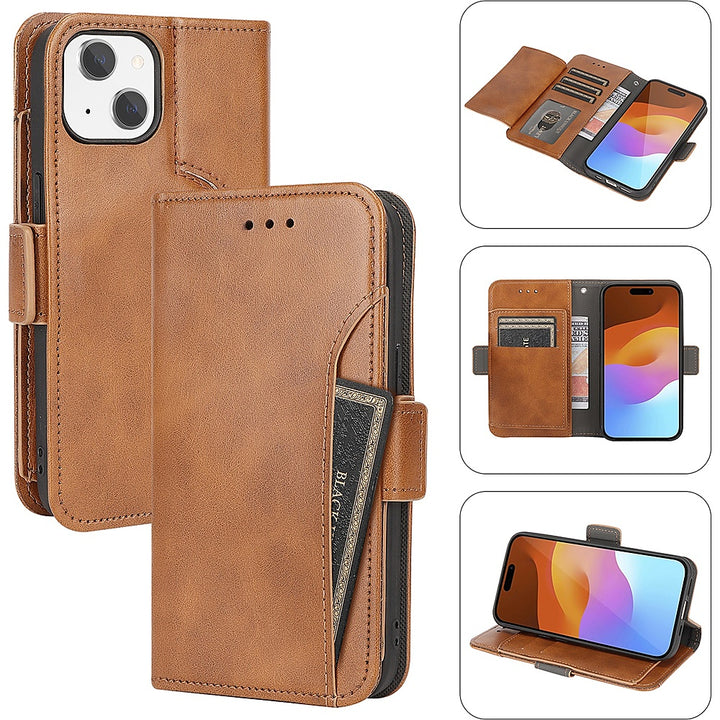 SaharaCase - Leather Folio Wallet Case for Apple iPhone 15 Plus - Brown_2