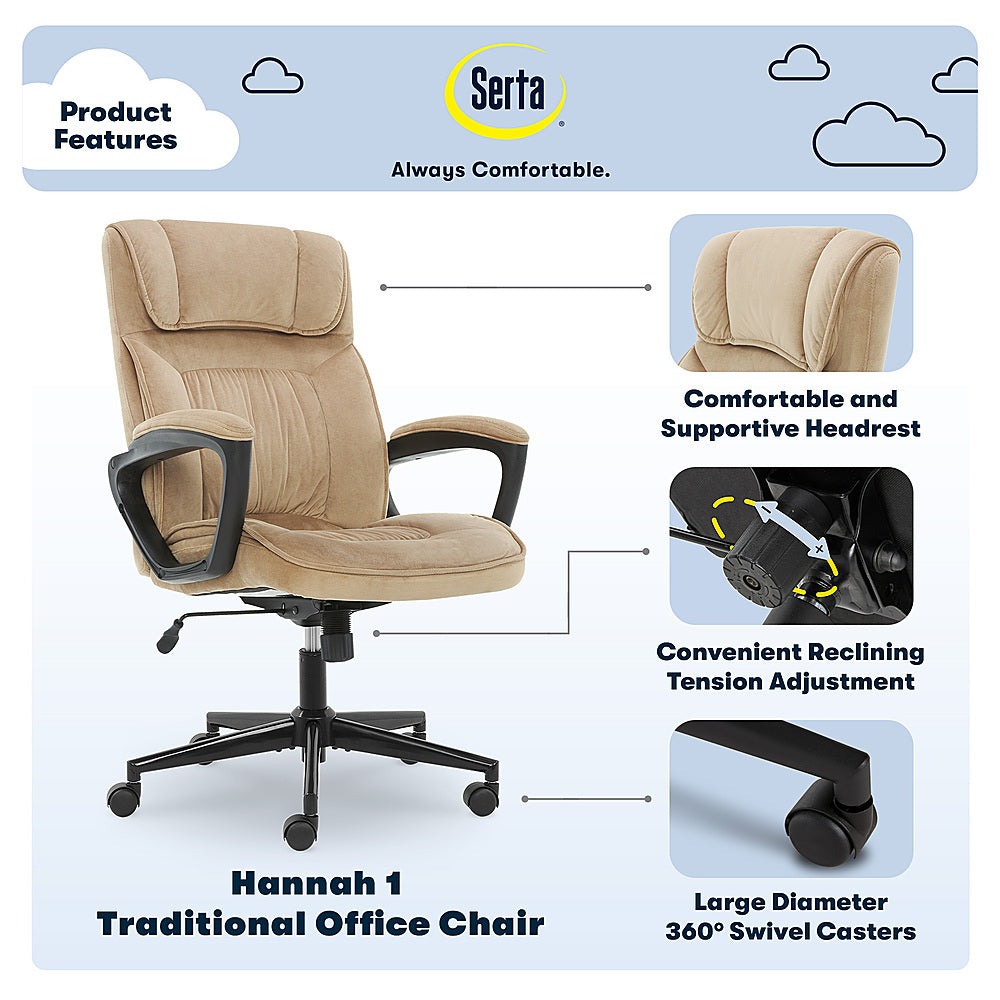 Serta - Hannah Upholstered Executive Office Chair with Headrest Pillow - Soft Plush - Beige_1