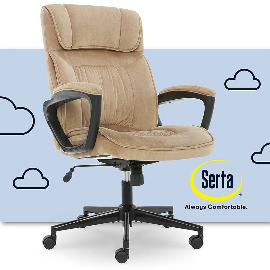 Serta - Hannah Upholstered Executive Office Chair with Headrest Pillow - Soft Plush - Beige_0
