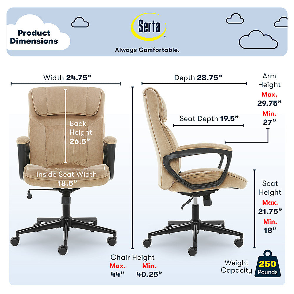 Serta - Hannah Upholstered Executive Office Chair with Headrest Pillow - Soft Plush - Beige_2