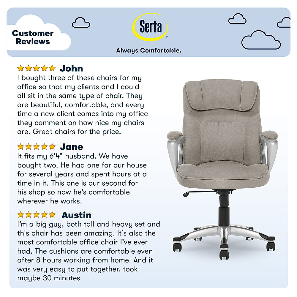 Serta - Executive Office Ergonomic Chair with Layered Body Pillows - Glacial Gray - Silver_7