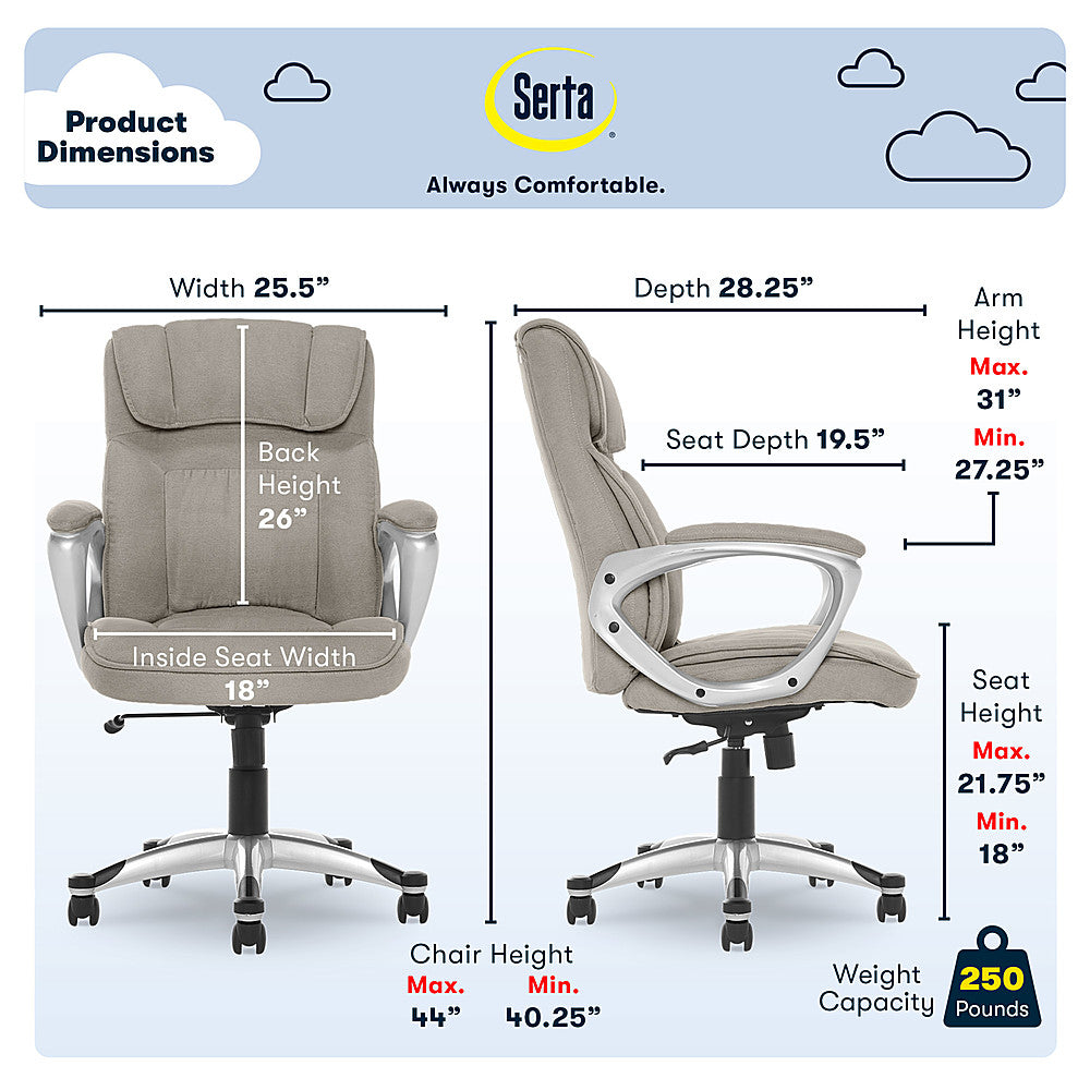 Serta - Executive Office Ergonomic Chair with Layered Body Pillows - Glacial Gray - Silver_2