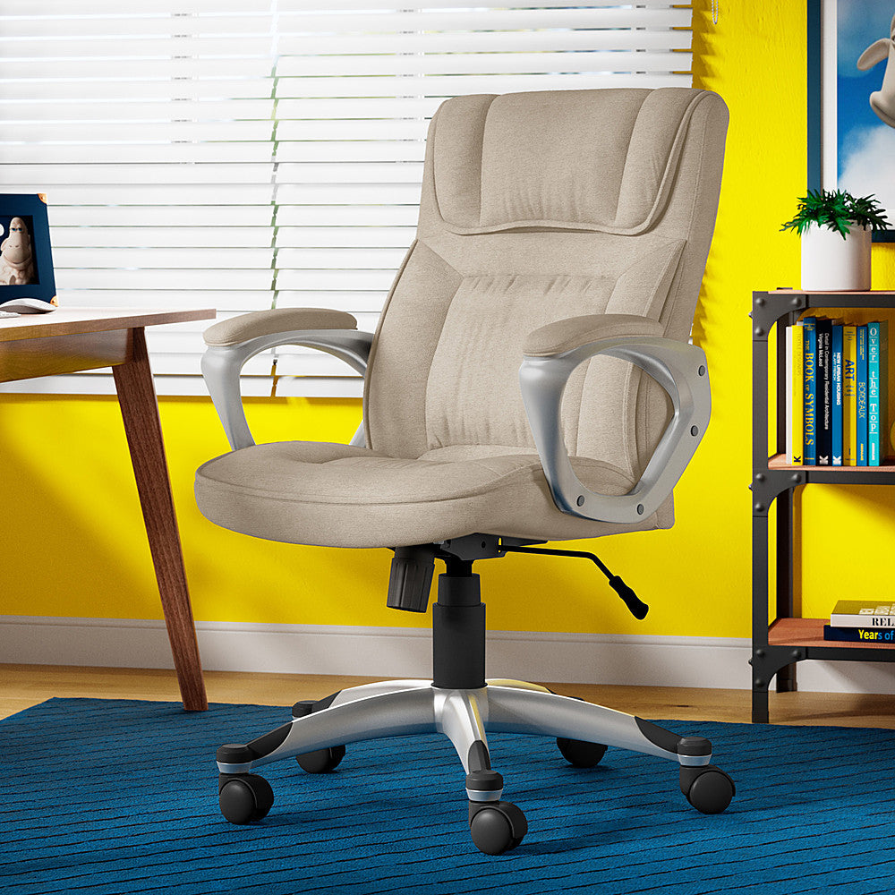 Serta - Executive Office Ergonomic Chair with Layered Body Pillows - Fawn Tan - Silver_1