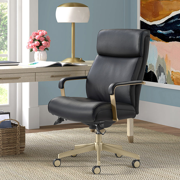 La-Z-Boy - Modern Melrose Executive Office Chair with Brass Finish - Black_1